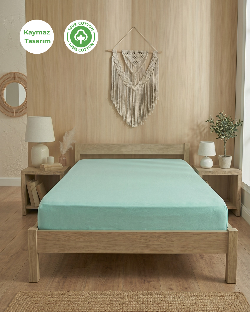%100 Pamuklu Penye Lastikli Çarşaf Mint - Tek ve Çift Kişilik Yumuşak Dokulu Fitted