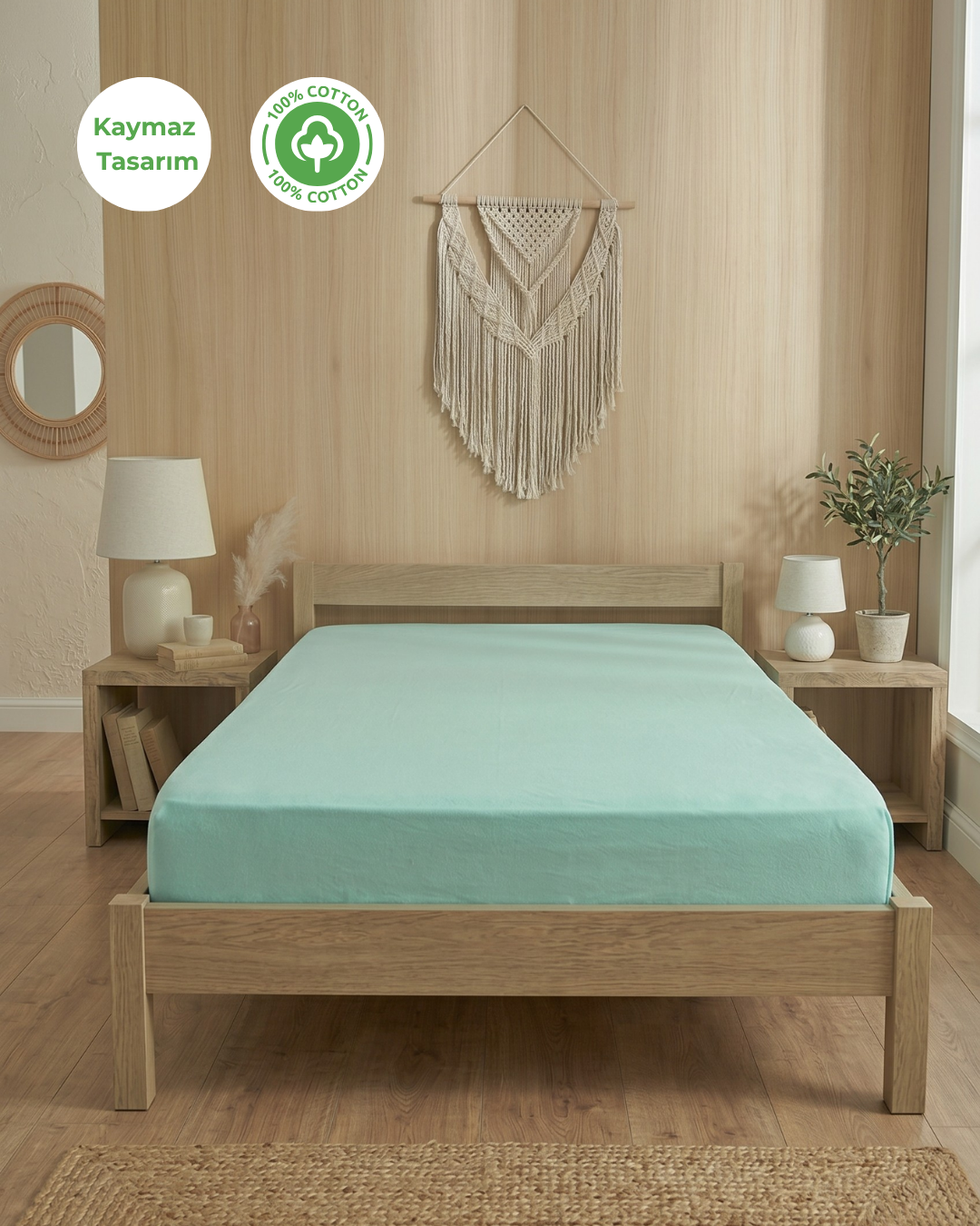%100 Pamuklu Penye Lastikli Çarşaf Mint - Tek ve Çift Kişilik Yumuşak Dokulu Fitted