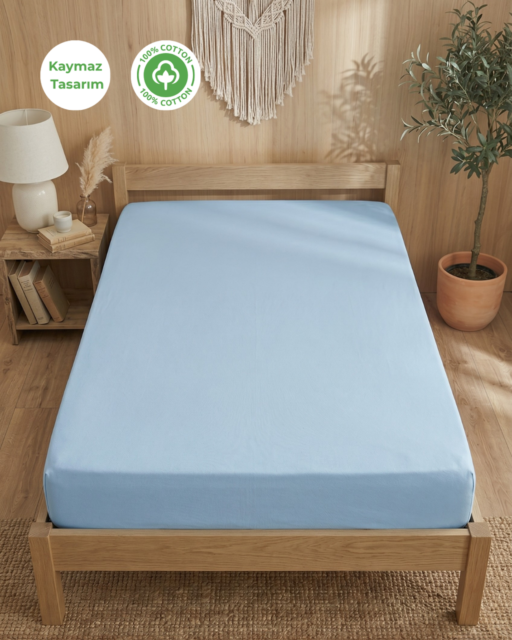 %100 Pamuklu Penye Lastikli Çarşaf Bebek Mavisi - Tek ve Çift Kişilik Yumuşak Dokulu Fitted