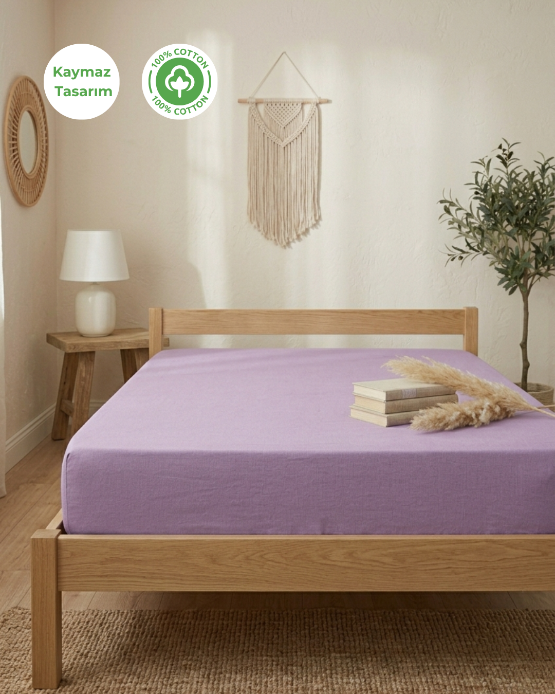 %100 Pamuklu Penye Lastikli Çarşaf Lila - Tek ve Çift Kişilik Yumuşak Dokulu Fitted