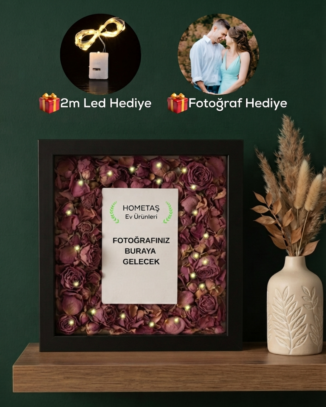 25X25 Fotoğraf Bölmeli Anı Çerçevesi Fotoğraf Hediyeli Siyah